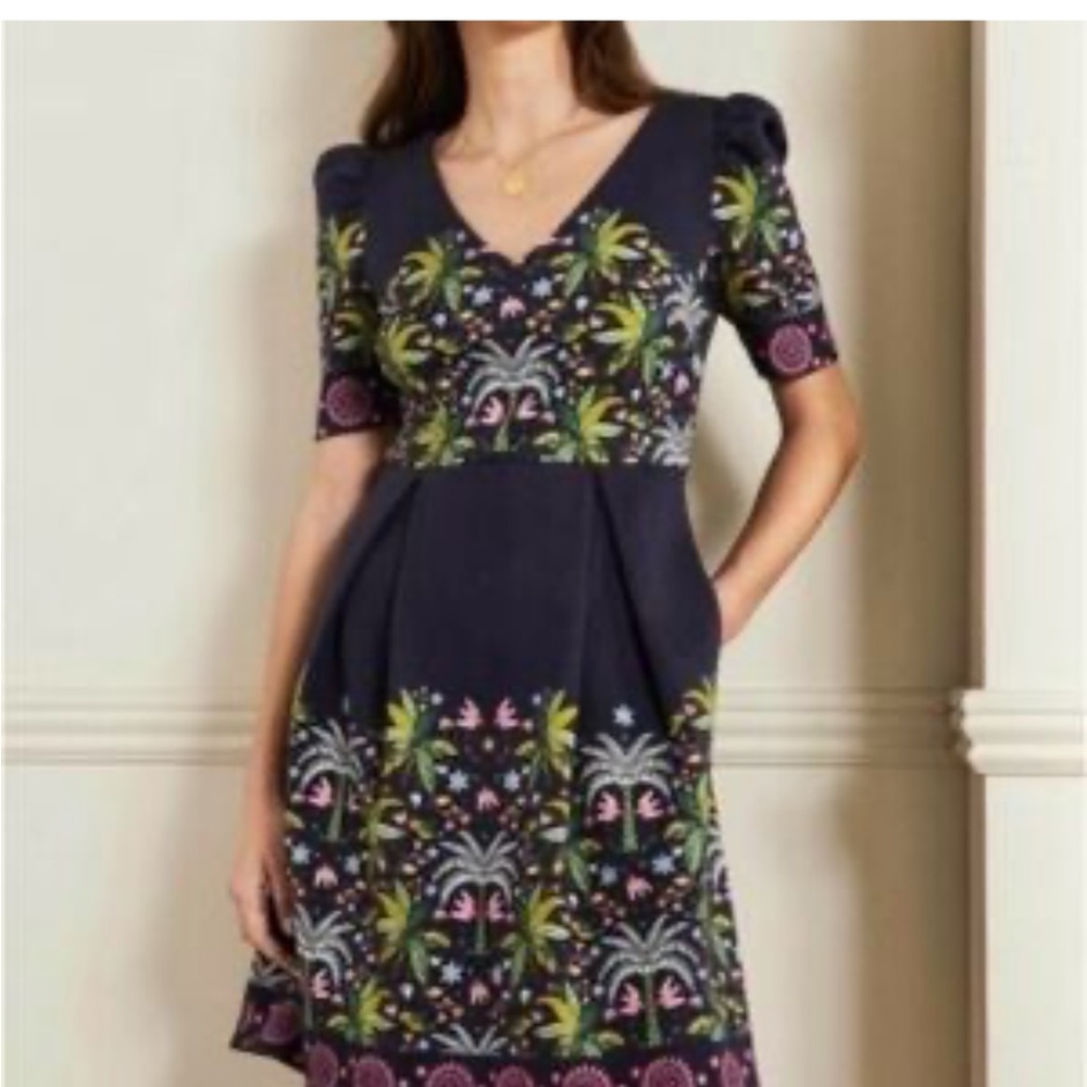 Boden floral dress navy blue size uk10 us large - Picture 2 of 5